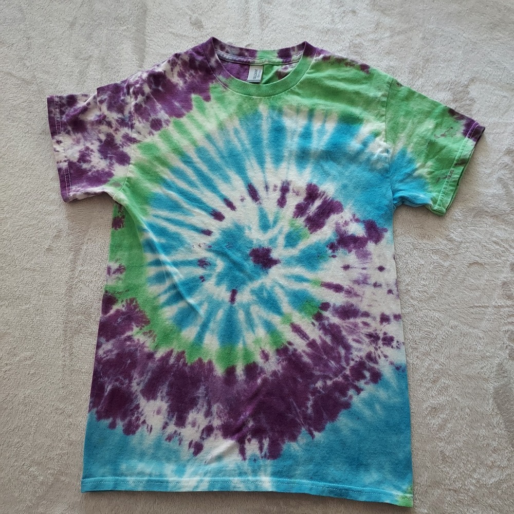 Spiral Tie Dye T-Shirt Purple Turquoise Green Boho Hippie Festival 70s Y2K Bold